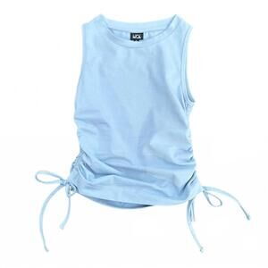 NEW LITTLE OLIN girls' gathered jersey top in blue